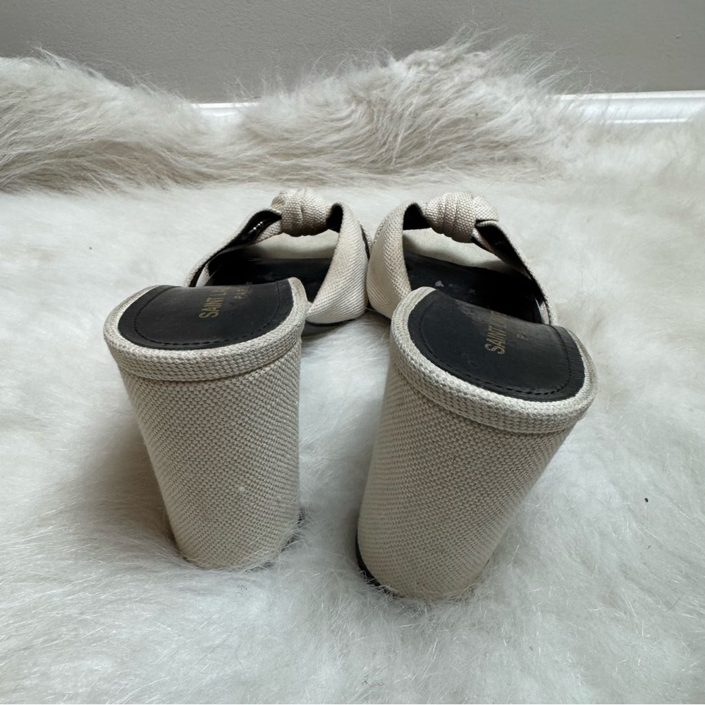 Saint Laurent Bianca Knot Tie Block Heel Slide on Sandals - Picture 9 of 10